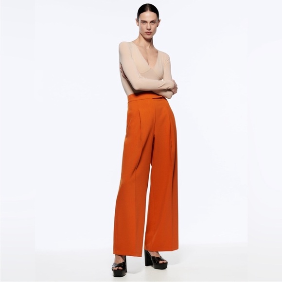 NEW Zara High Waist Burnt Orange Stretch “THE GABRIELLE PANTS” Pant Trousers S - Picture 1 of 15